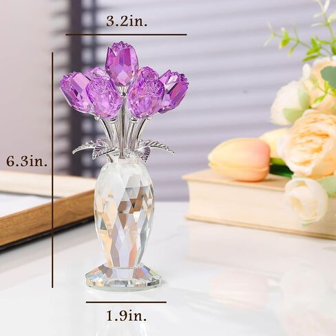 Movdyka Crystal Purple Rose Flower Figurine, Glass Roses Flower Bouquet Ornament Home Decor, Mother's Day Valentine's Christmas Wedding Romantic Gifts for Women Mom Wife Girlfriend in Kuwait