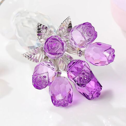 Movdyka Crystal Purple Rose Flower Figurine, Glass Roses Flower Bouquet Ornament Home Decor, Mother's Day Valentine's Christmas Wedding Romantic Gifts for Women Mom Wife Girlfriend in Kuwait