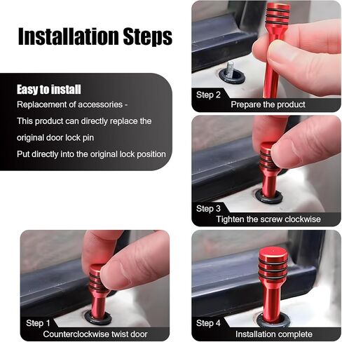 Pack-4 Car Door Lock Knobs, 1.93" x 0.47" Alloy Anti-Scratch Inner Door Lock Pull Pins Decoration, Door Lock Status Bolt with Rubber Ring, Universal Internal Accessory for Car Trucks (Blue) in Saudi Arabia