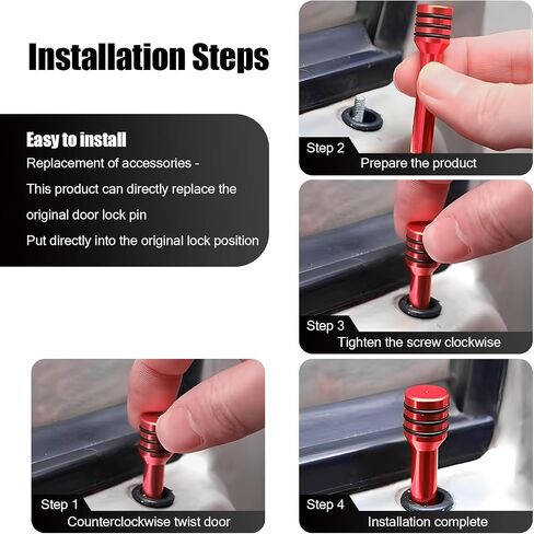 Pack-4 Car Door Lock Knobs, 1.93" x 0.47" Alloy Anti-Scratch Inner Door Lock Pull Pins Decoration, Door Lock Status Bolt with Rubber Ring, Universal Internal Accessory for Car Trucks (Blue) in Saudi Arabia