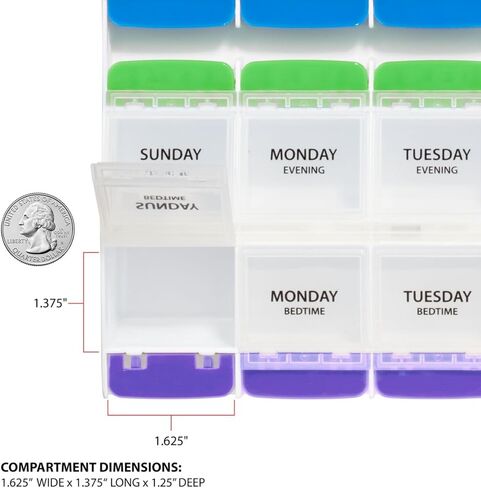 EZY DOSE Weekly (7-Day) Pill Case, Medicine Planner, Vitamin Organizer Box, 4 Times a Day, Small Removable Compartments, Covenient and Easy to Use, Color May Vary, Clear Lids, BPA Free in Kuwait