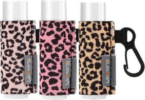 Lip Balm Holder Keychain, 3Pack Chapstick Keychain with Clip On for Backpacks, Sports bottles, Tight-Knit Elastic Lipstick Sleeve Holder Gifts for Friends Women Girls (Leopard Print) in Kuwait