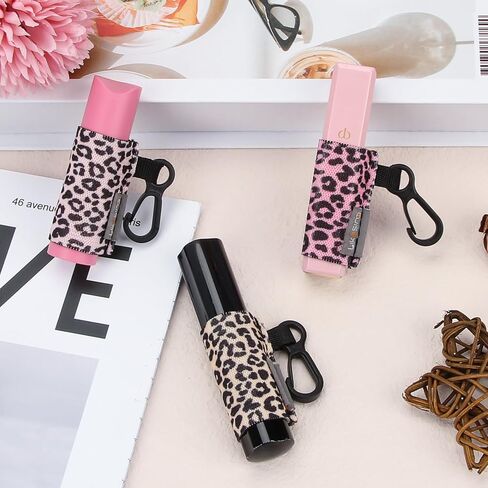Lip Balm Holder Keychain, 3Pack Chapstick Keychain with Clip On for Backpacks, Sports bottles, Tight-Knit Elastic Lipstick Sleeve Holder Gifts for Friends Women Girls (Leopard Print) in Kuwait