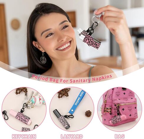 Lip Balm Holder Keychain, 3Pack Chapstick Keychain with Clip On for Backpacks, Sports bottles, Tight-Knit Elastic Lipstick Sleeve Holder Gifts for Friends Women Girls (Leopard Print) in Kuwait