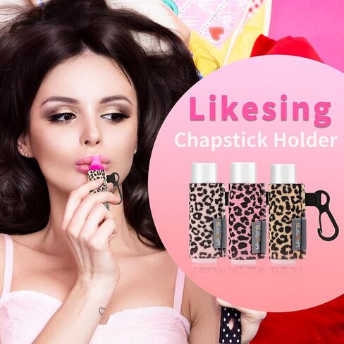 Lip Balm Holder Keychain, 3Pack Chapstick Keychain with Clip On for Backpacks, Sports bottles, Tight-Knit Elastic Lipstick Sleeve Holder Gifts for Friends Women Girls (Leopard Print) in Kuwait