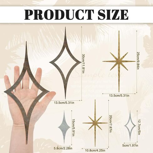 Yaocom 5 Pieces Midcentury Modern Vintage Style Starburst Metal Wall Decor Mid Century Modern Elegance Wall Accents Diamond Star Bursts Wall Decor Vintage Style Home Decoration (Gold) in Saudi Arabia
