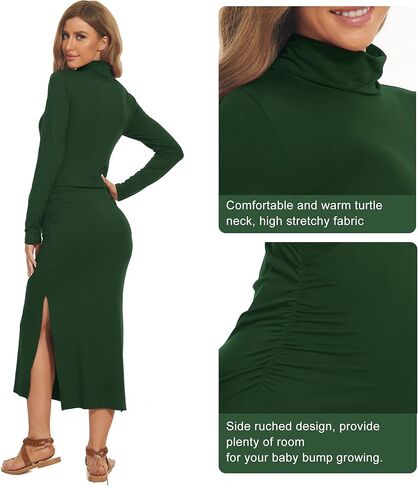 فستان حمل بياقة مدورة وأكمام طويلة لالتقاط الصور غير الرسمية لحفلات استقبال المولود الجديد، ملابس حمل ضيقة مكشكشة في الشتاء باللون الأخضر in Kuwait