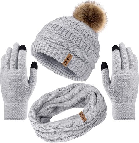 Hicdaw Womens Winter Hats Gloves Scarf Set Winter Hats for Women Beanie Hat Circle Loop Scarf Glove in Saudi Arabia