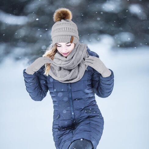 Hicdaw Womens Winter Hats Gloves Scarf Set Winter Hats for Women Beanie Hat Circle Loop Scarf Glove in Saudi Arabia