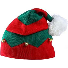 Christmas Elf Knitted Hat Xmas Elf Beanie Kids Santa Hats with Pom Pom and Bells for Christmas Holiday Winter for Children