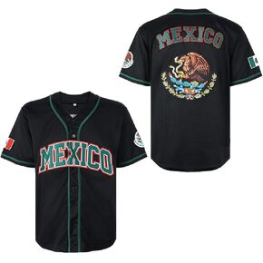 Men's Mexico Eagle Jersey Button Down Short Sleeve Hip Hop Baseball Jersey Stitched