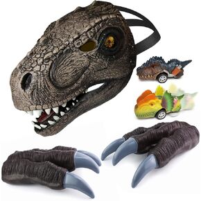 Dinosaur Mask Claws Toy, Elastic Dino Mask with 2 Claws Costume Party Dress Up, Movable Jaw Latex Mask Gift Toy