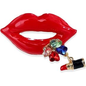 Red Crystal Lip Brooch Fashion Elegant Rhinestone Lipstick Wedding Party Brooches Pin Jewelry Accessories Valentines Gift for Women Girl Gold Plated