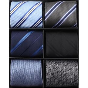 kaxilu Neckties for Mens 6pcs Assorted Zipper Ties for Men, Silky Zip Up Ties, Men's Adjustable Pretied Ties Set