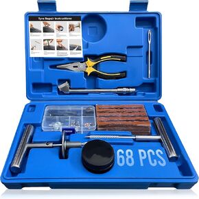 Tire Plug Kit Heavy Duty - 68 Pcs Professional Tire Repair Kit to Fix Punctures and Flats - Universal Tire Plug Repair Kit for Car, Truck, Motorcycle, ATV, Tractor and RV - Quick and Easy Repair