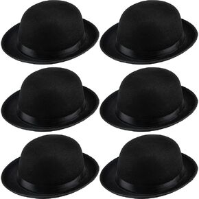 6 Pack Bowler Hat Women Men Black Derby Top Hat Gentleman Bowler Hat for Adult Halloween Cosplay 1920s Party Favors