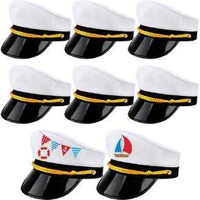 8 Pack White Captain Hat Adjustable Sailor Hat Yacht Captain Hat Cruise Admiral Costume Hat for Adult Halloween Nautical Party Costume Accessory