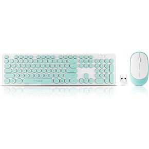 Wireless Keyboard and Mouse Combo, Full Size Compact Quiet Wireless Keyboard and Mouse Set 2.4G Ultra-Thin Sleek Design for Windows, Computer, Desktop, PC, Notebook, Laptop,Round Keys White and Pink
