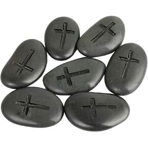 Rockcloud Pack of 4 Black Engraved Inspirational Stones Love Stones,Cross