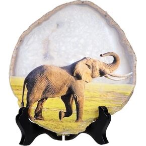 Nupuyai Natural Agate Stone Slice Decor for Home Office, Irregular Geode Agate Painting Artwork with Wooden Stand, Landscape-2