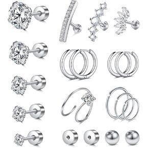 MODRSA Gold Cartilage Earring Silver Cartilage Piercing Jewelry 16g Helix Piercing Jewelry Cartilage Hoop Earring Helix Earrings Silver Cartilage Earring Stud 16 Gauge Cartilage Earrings for Women