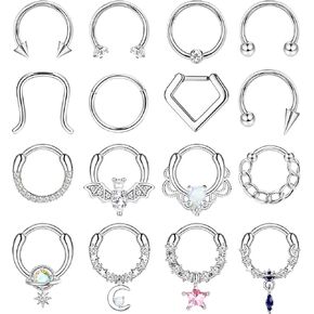 Besteel 16 قطعة من حلقات الحاجز الذهبي 16 جرام من حلقات الأنف الفولاذية الجراحية الأطواق الصغيرة تشيكوسلوفاكيا المتدلية على شكل حدوة حصان وحاجز ثقب المجوهرات اللطيفة على شكل شفاه هيليكس دايث تراغوس الغضروف أقراط للنساء والرجال 10 مم in Kuwait