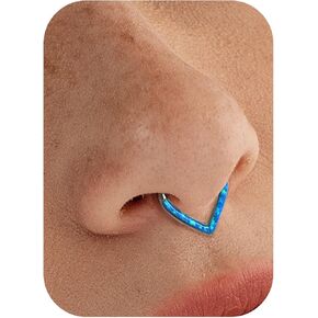 BodyBonita Opal 16G Septum Rings Teardrop - 316L حلقات الأنف المفصلية من الفولاذ الجراحي الأطواق الحاجز الحاجز هيبوالرجينيك محارة هيليكس ثقب المجوهرات Daith الغضروف القرط الوردي / الأزرق / الأبيض أوبال - 10 مم / 8 مم مطلي بالفضة / الذهب