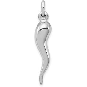 925 Sterling Silver Men's Cornicello Italian Horn Protection Pendant Charm - 33mm x 7mm