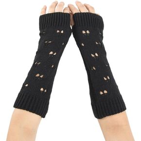 2 Pairs Black Grunge Gloves Fairy Crochet Fingerless Gloves Winter Soft Knit Thumb Hole Hand Arm Warmers Ripped Gloves Knitted Wrist Warmer Mittens for Women Unisex Typing Driving Supplies