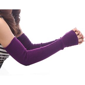 Leyoung Women's Cashmere Warm Long Fingerless Gloves Winter Arm Warmer (Purple)