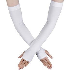 White Arm Sleeves Arm Sleeves with Thumb Holes Women Men UV Protection Cooling Arm Sleeves Women's Arm Warmers Long White Fingerless Gloves Compression Long Arm Cover in Kuwait