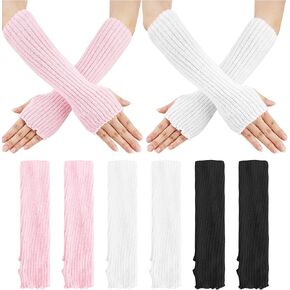 3 Pairs Cute Arm Warmers Knitted Arm Sleeves Long Fingerless Gloves Windproof Arm Warmers for Women Girls Winter Work Sports Costume Accessories, 3 Colors