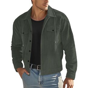 Mens Corduroy Shirt Jacket Casual Long Sleeve Button Down Shirts Lightweight Drawstring Shacket Overshirt with Pockets