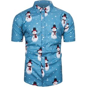 قميص عيد الميلاد الرجالي من TUNEVUSE قمصان عيد الميلاد القبيحة سانتا كلوز مطبوعة بأكمام قصيرة ومضحكة غير رسمية من هاواي لعيد الميلاد in Kuwait