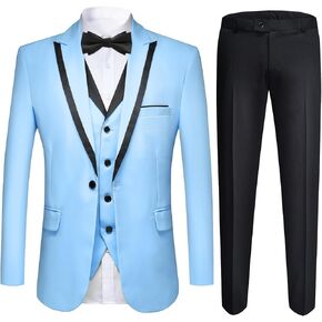 YFFUSHI Men's 3 Piece Suit Slim Fit Notched Lapel One Button Solid Jacket Vest Pants