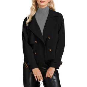ASHER FASHION Cropped Trench Coat for Women, Fall Jackets for Women 2024, Long Sleeve Double Breasted Notched Lapel Casual