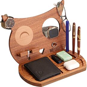 Wood Phone Docking Station, Wood Charging Station,Nightstand Organizer Bundle, Desktop Organizer,Catch All Tray,Dresser Organizer,Cell Phone Stand, Wallet Stand,Solid Bamboo Wood,Gift