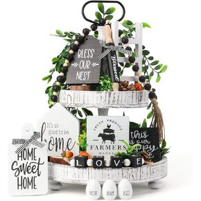 Farmhouse Tiered Tray Decor Set for Home & Kitchen Table Decor, Rustic Farmhouse Decor for Shelf, Tiered Tray Decorations Set(Tiered Tray Not Included)