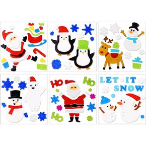 XIMISHOP 6pcs Christmas Gel Window Clings,Xmas Santa Claus Snowman Snowflake Penguin Window Clings Sticker for Christmas Window Decors
