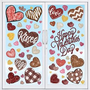 6 Sheets Brown Valentines Window Clings Love Heart Window Stickers Double-Sided Valentines Window Decals for Wedding Anniversary Party Holiday Home Store Window Glass Decoration