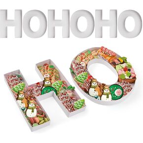 HO HO HO Set Cardboard Letter Box 12’’ Fillable Tray for Charcuterie Christmas Letter Box for New Year Christmas Party Supplies Candy Snack Tray(White)