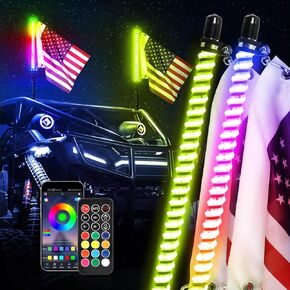 Nirider 4ft LED Whip Light APP & Remote Control COB Spiral Flag Pole RGB Chase Light Antenna LED Lighted Whip for SXS, UTV, ATV, RZR, Can Am, Dune Buggy, Truck