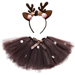 Toddler Girls Halloween Christmas Cosplay Deer Costume Princess Fancy Dress Up Tutu Skirt + Headband Outfit Set