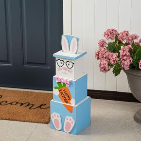glitzhome 4th of July Patriotic/Easter Porch Decor, 24"H Wooden Double Sided Easter Bunny Uncle Sam Nesting Boxes with Lid for Easter National Day