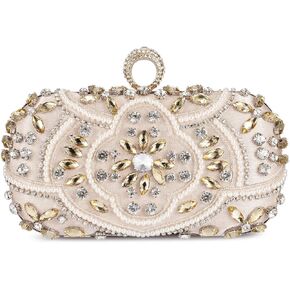 Tanpell Womens Beaded Champagne Clutch Bag Fashion Diamond Rhinestone Clutch Evening Handbags Bridal Purse for Wedding Party (Gold)