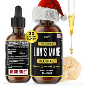 Lions Mane Supplement - Daily Mushroom Supplement for Memory, Focus & Clarity - Brain Booster - Lions Mane Tincture for Natural Immune Support - Vegan, Organic - 4 Fl oz
