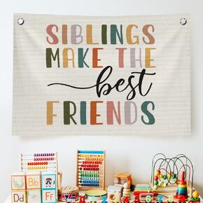 Siblings Make The Best Friends Wall Decor Flags for Playroom, Kids Classroom Decorations Hanging Banner Decor, Colorful Wall Flags for Kids Toddler Nursery Bedroom Home