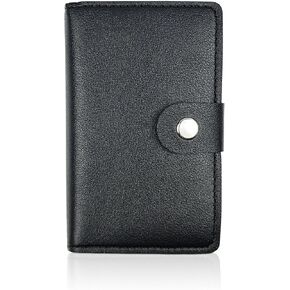 Credit Card Holder, 20 Transparent Plastic Insert Slots ID Card Holder Wallet Compact Waterproof PU Leather Credit Card Organizer Snap Credit Card Case for Men (A, Black)