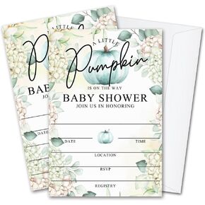 Fall Little Pumpkin Baby Shower Invitations Sweet Pumpkin is on the Way, Fall Leaves, Autumn Theme, Pack of 20 Fill-in Invitation Cards & 20 Envelopes, 4''X6'', Gender Reveal Neutral - JY005