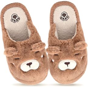 Bear Slippers Animal Cotton Slippers for Women Men, Memory Foam House Slippers Cute cartoon Pretty Warm Fluffy Slippers for Indoor Outdoor-Non Slip